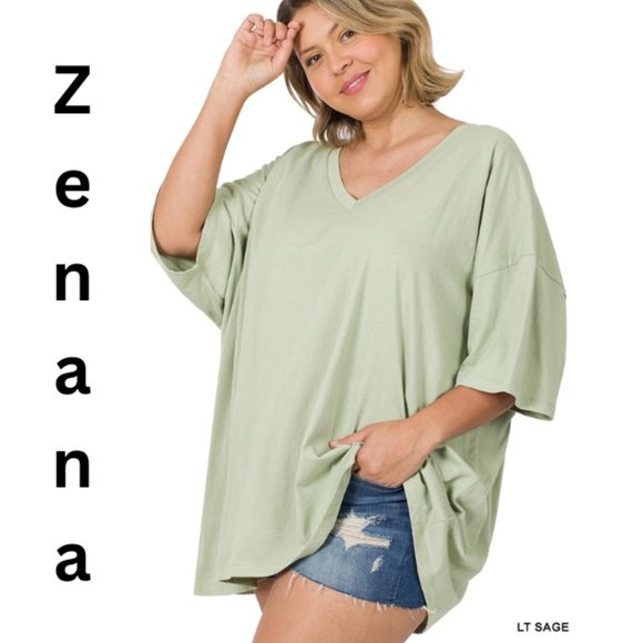 Zenana PLUS COTTON DROP SHOULDER OVERSIZED BOYFRIEND BOX TEE - Picture 1 of 1